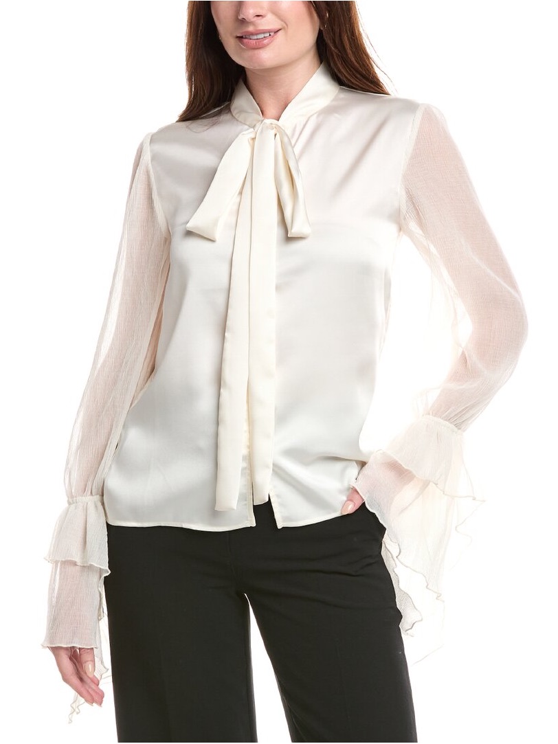 Gracia Cream Tie-Neck Ruffle Sleeve Blouse